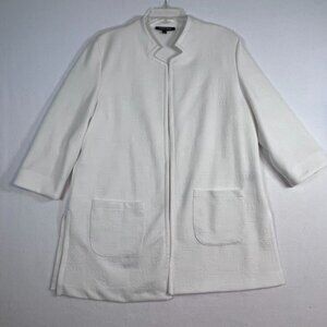 Long Open Front Cardigan Size XL 32" Long White‎ Geometric Design Blazer